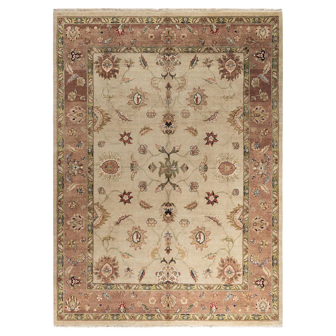 Traditional Oushak Hand Knotted Floral Wool Sand Area Rug 8' 10" x 11' 1