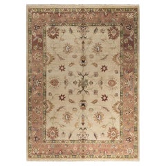 Traditional Oushak Hand Knotted Floral Wool Sand Area Rug 8' 10" x 11' 1