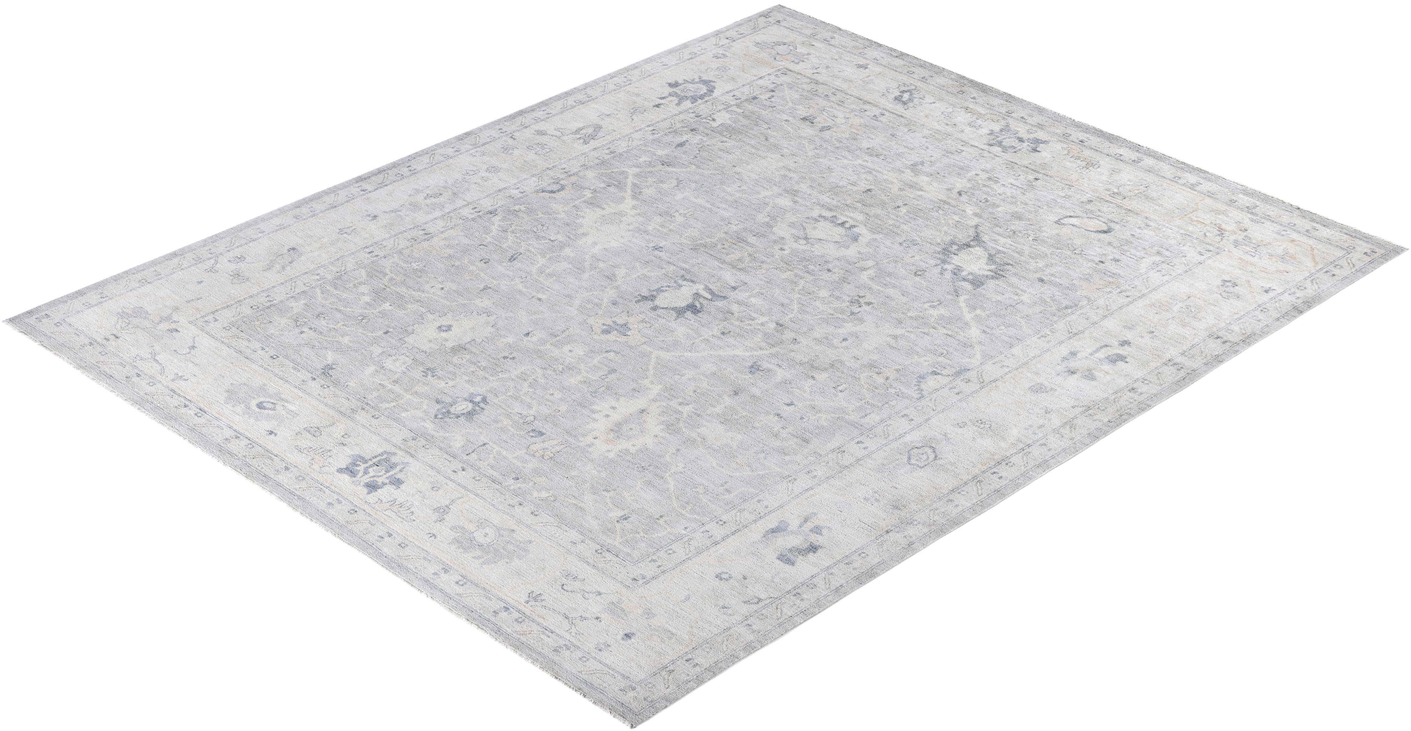 Alfombra tradicional de lana anudada a mano Oushak Beige 7' 11