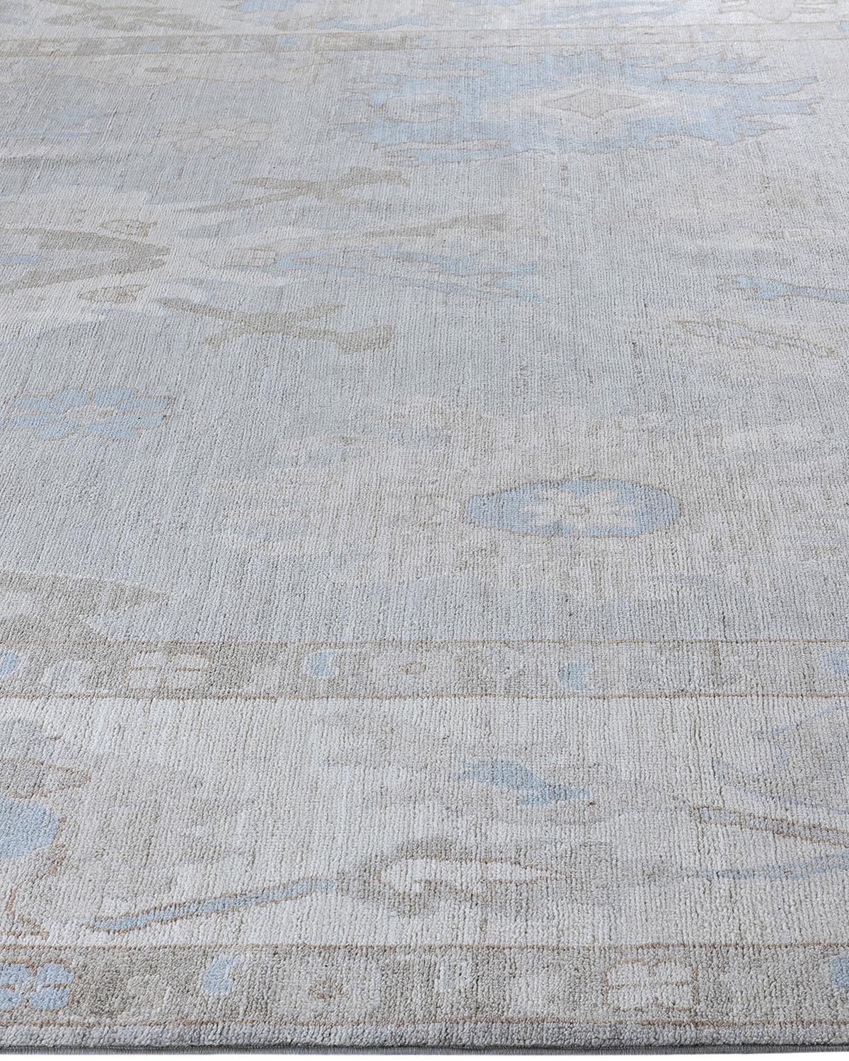 Alfombra tradicional Oushak de lana anudada a mano, color beige 8' 0