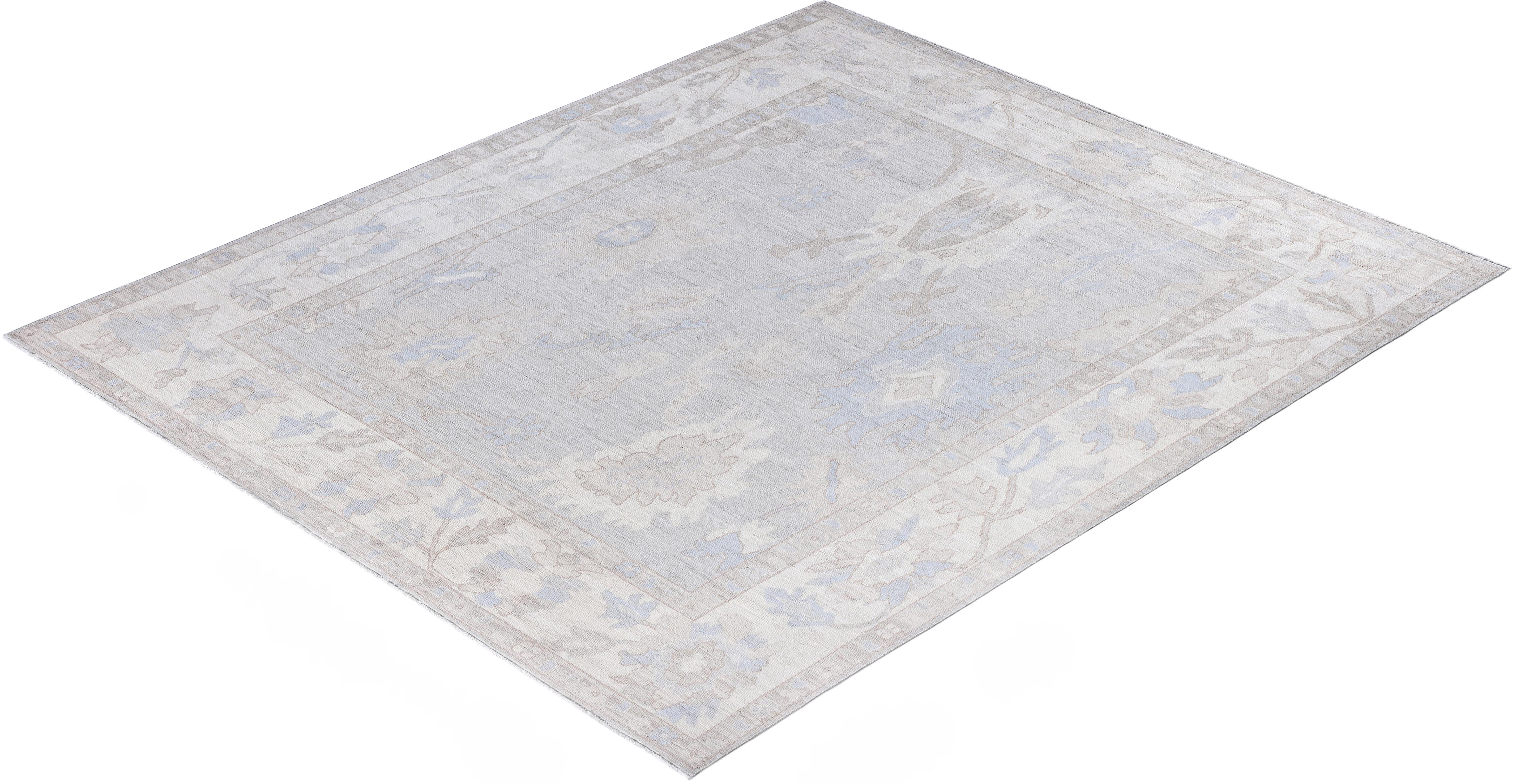Alfombra tradicional Oushak de lana anudada a mano, color beige 8' 0
