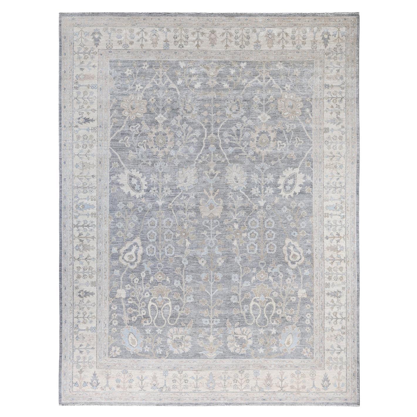 Traditioneller handgeknüpfter Oushak grauer Wollteppich 8' 10" x 11' 8"