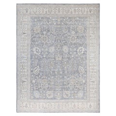 Alfombra tradicional Oushak de lana anudada a mano, gris 8' 10" x 11' 8