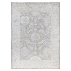 Traditional Oushak Hand Knotted Wool Gray Area Rug 8' 9" x 12' 0"