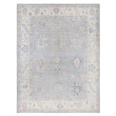 Traditional Oushak Hand Knotted Wool Gray Area Rug 9' 0" x 11' 10"