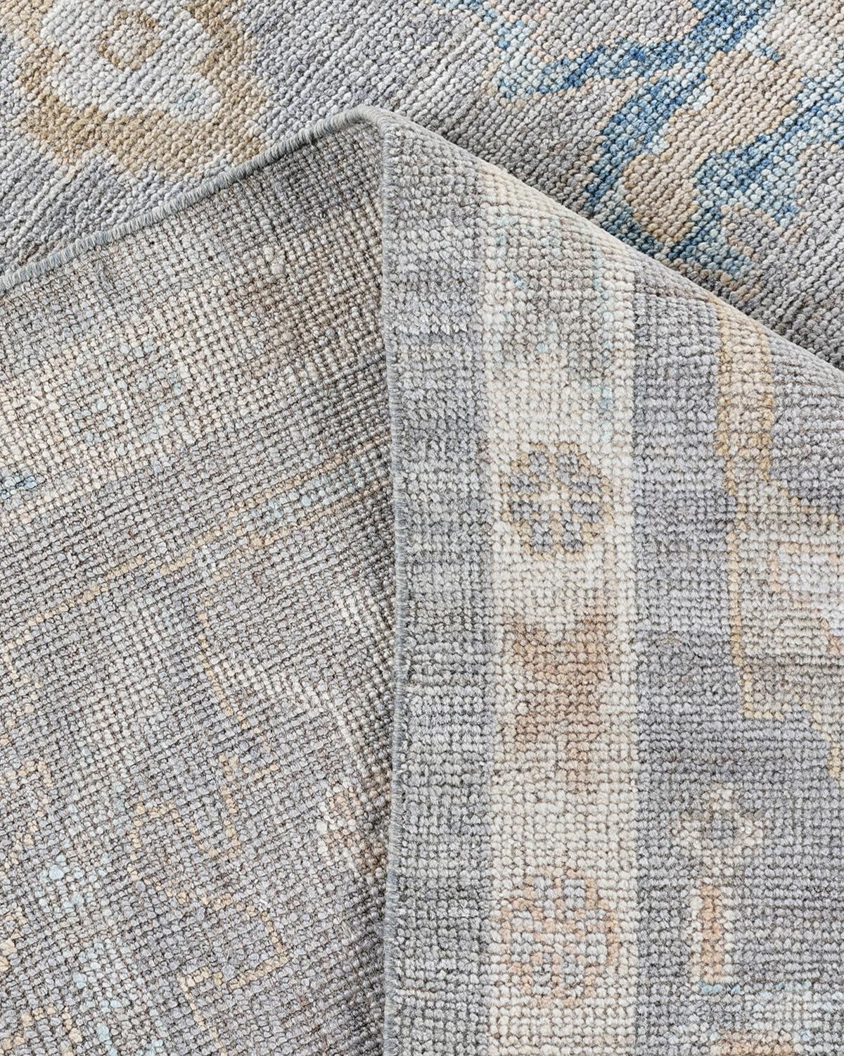 XXIe siècle et contemporain Tapis traditionnel Oushak noué à la main gris 9' 1