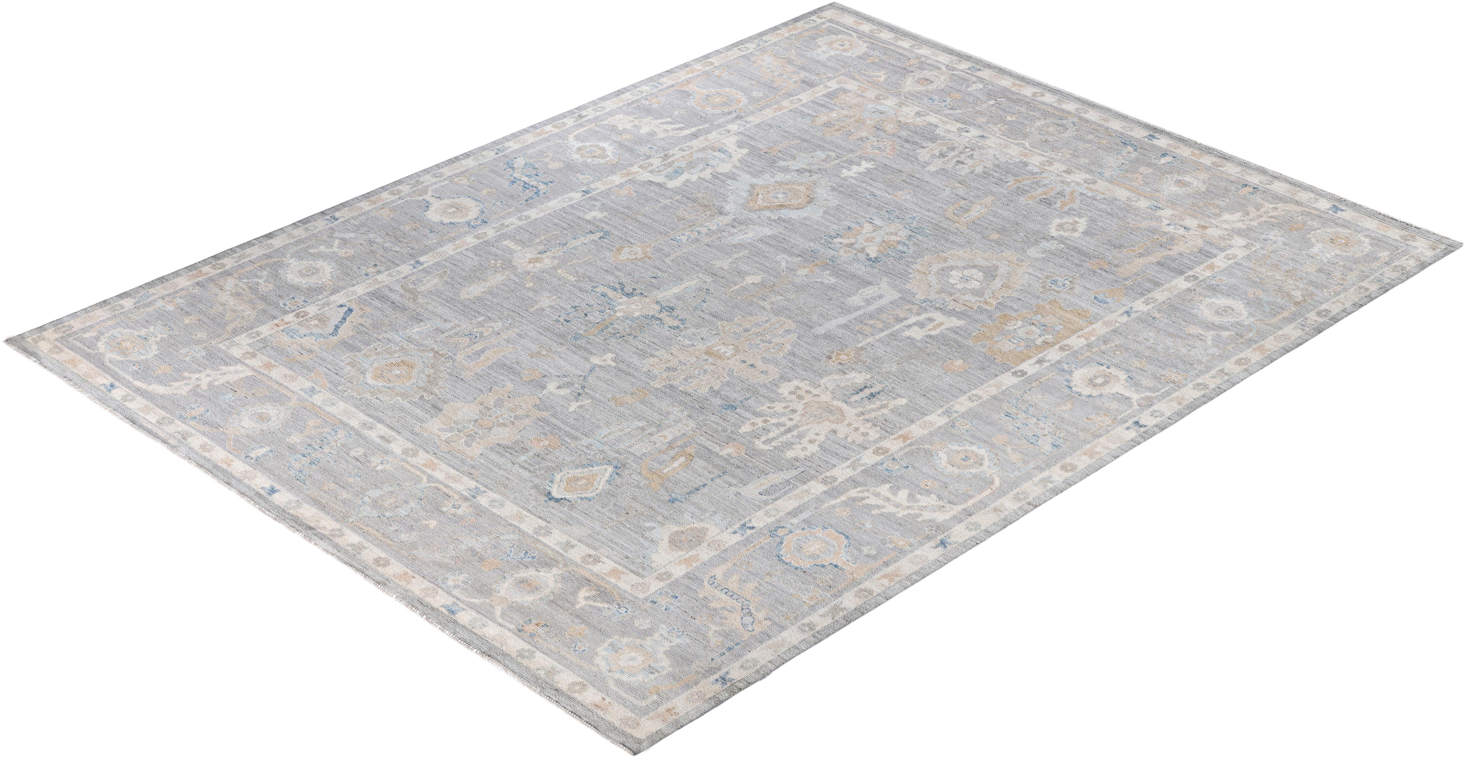 Tapis traditionnel Oushak noué à la main gris 9' 1