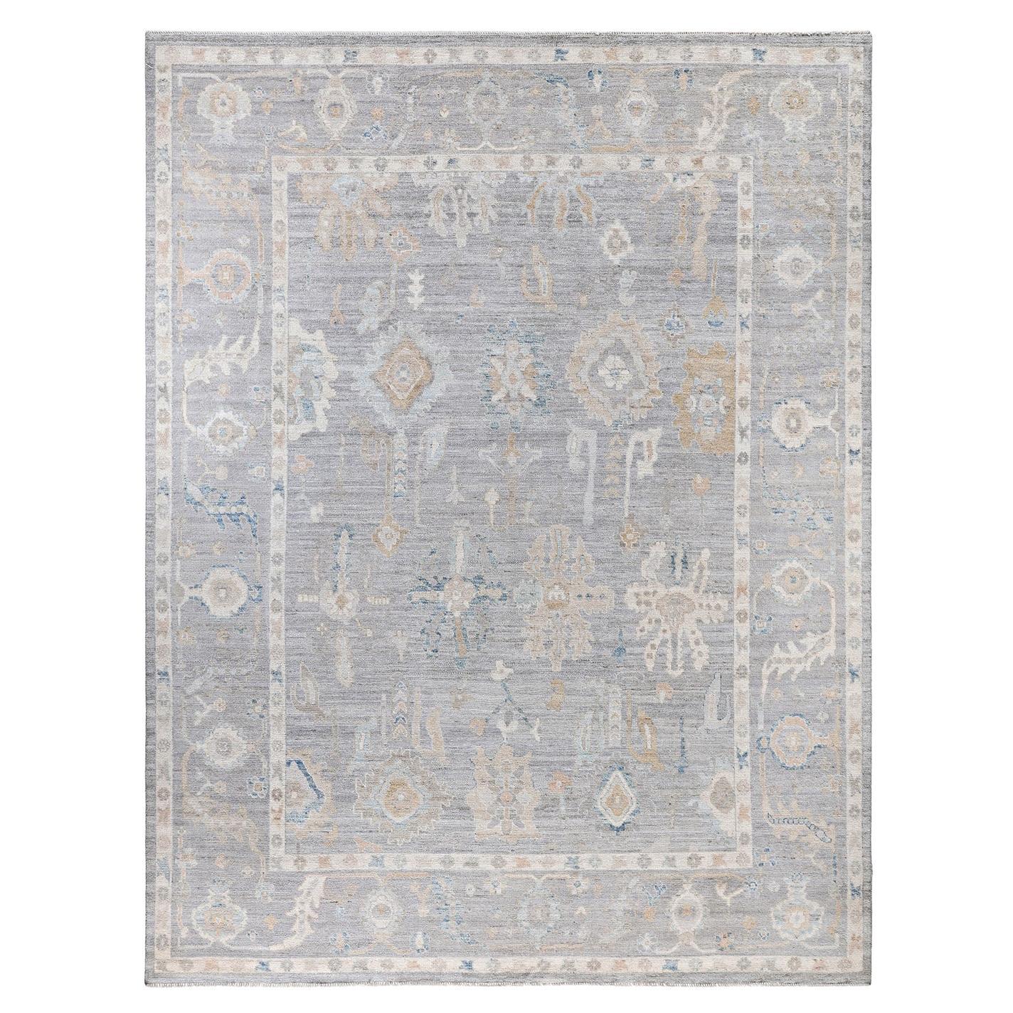 Tapis traditionnel Oushak noué à la main gris 9' 1" x 11' 10"
