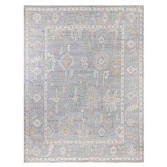 Traditional Oushak Hand Knotted Wool Gray Area Rug 9' 1" x 11' 10"