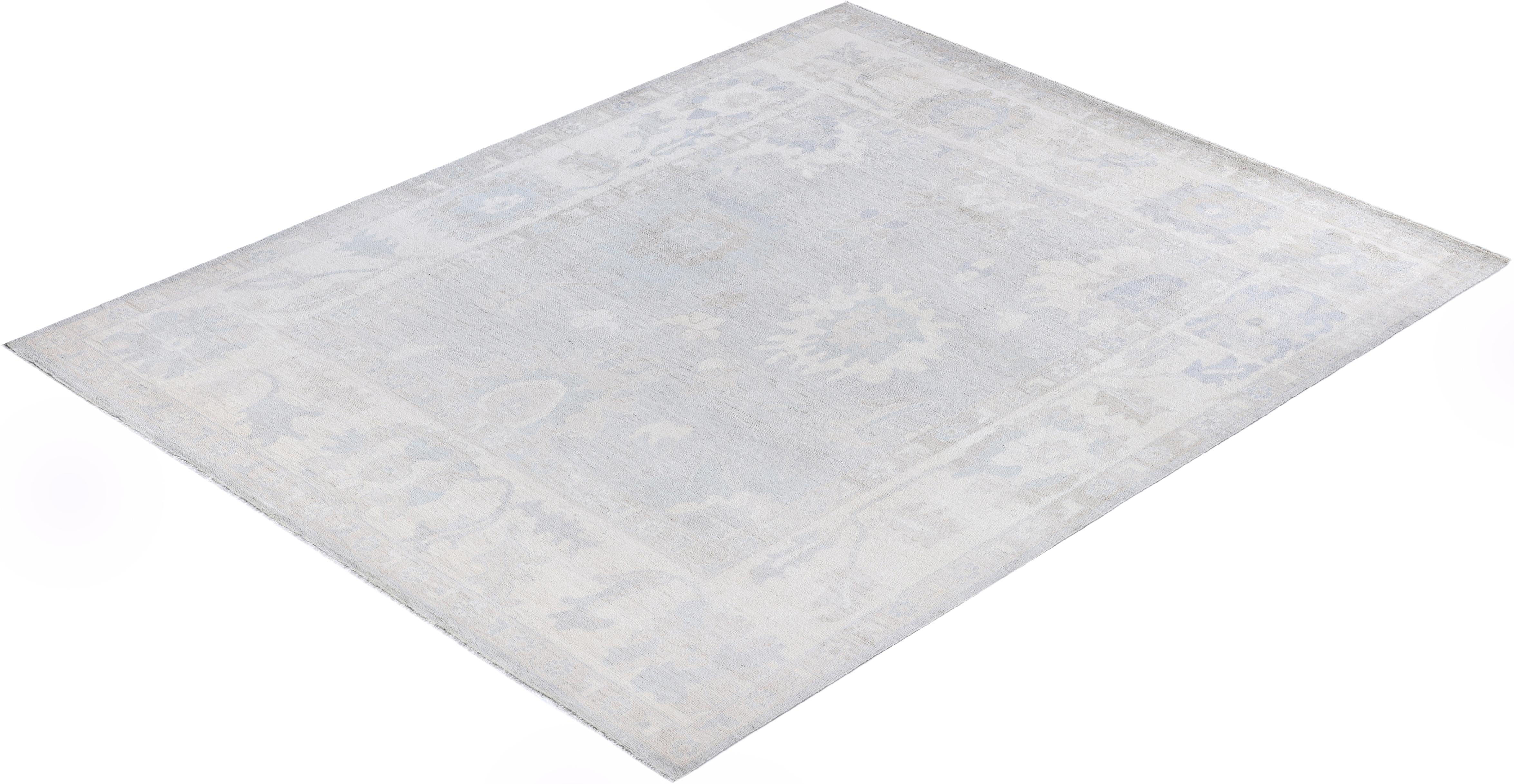Tapis traditionnel Oushak noué à la main ivoire 7' 10