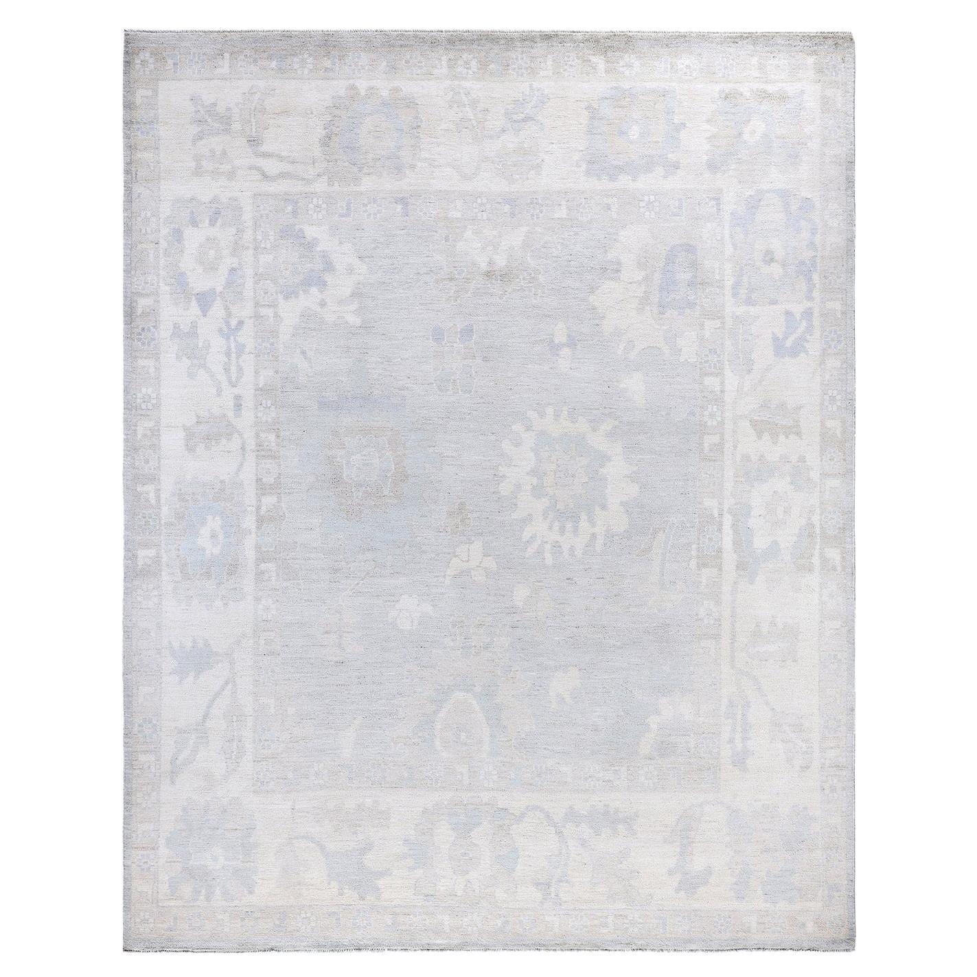 Traditional Oushak Hand Knotted Wool Ivory Area Rug 7' 10" x 9' 9"