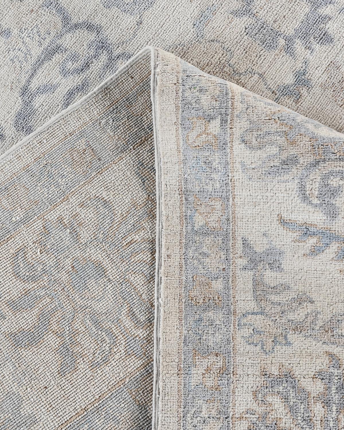 XXI secolo e contemporaneo Tappeto tradizionale Oushak in lana annodata a mano, color avorio, 8' 3