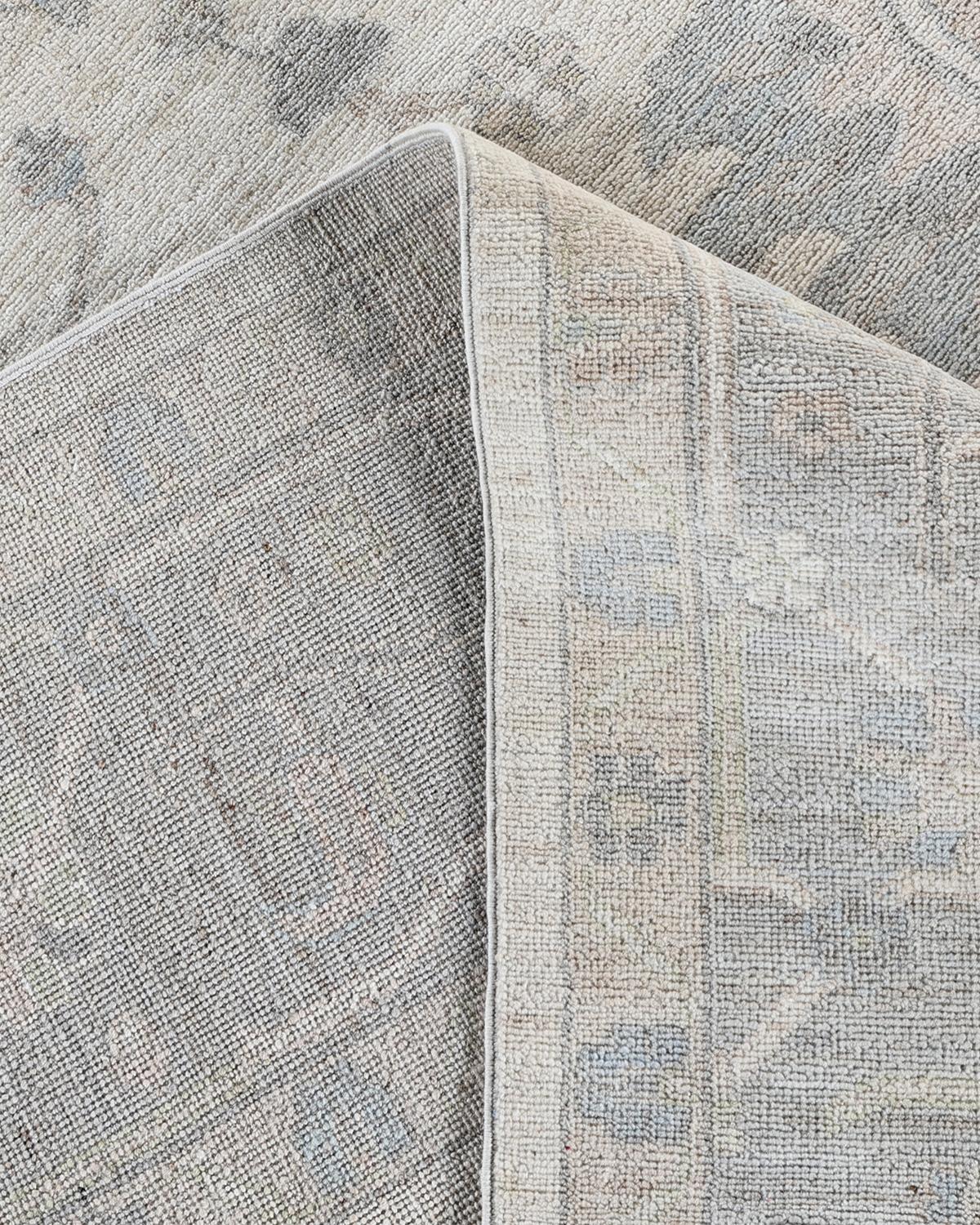 XXIe siècle et contemporain Tapis traditionnel d'Oushak en laine ivoire noué à la main 8' 3