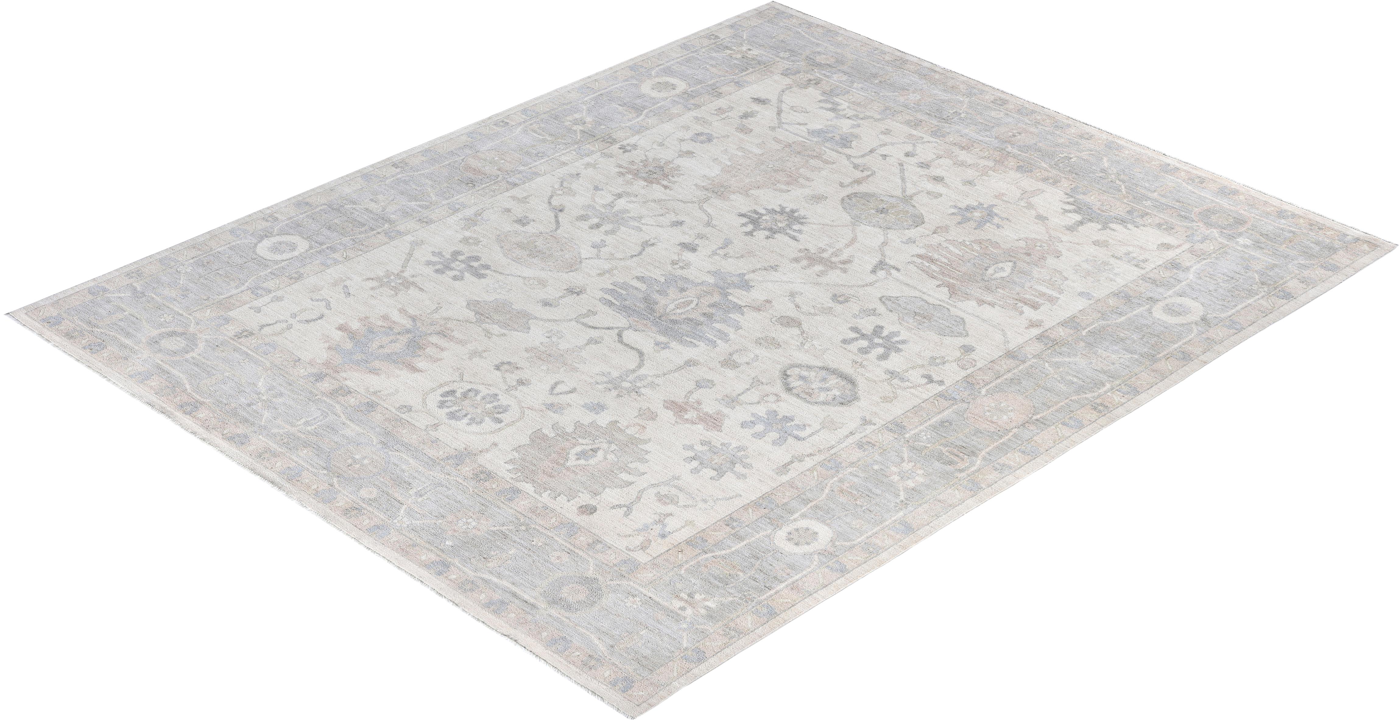 Tapis traditionnel d'Oushak en laine ivoire noué à la main 8' 3