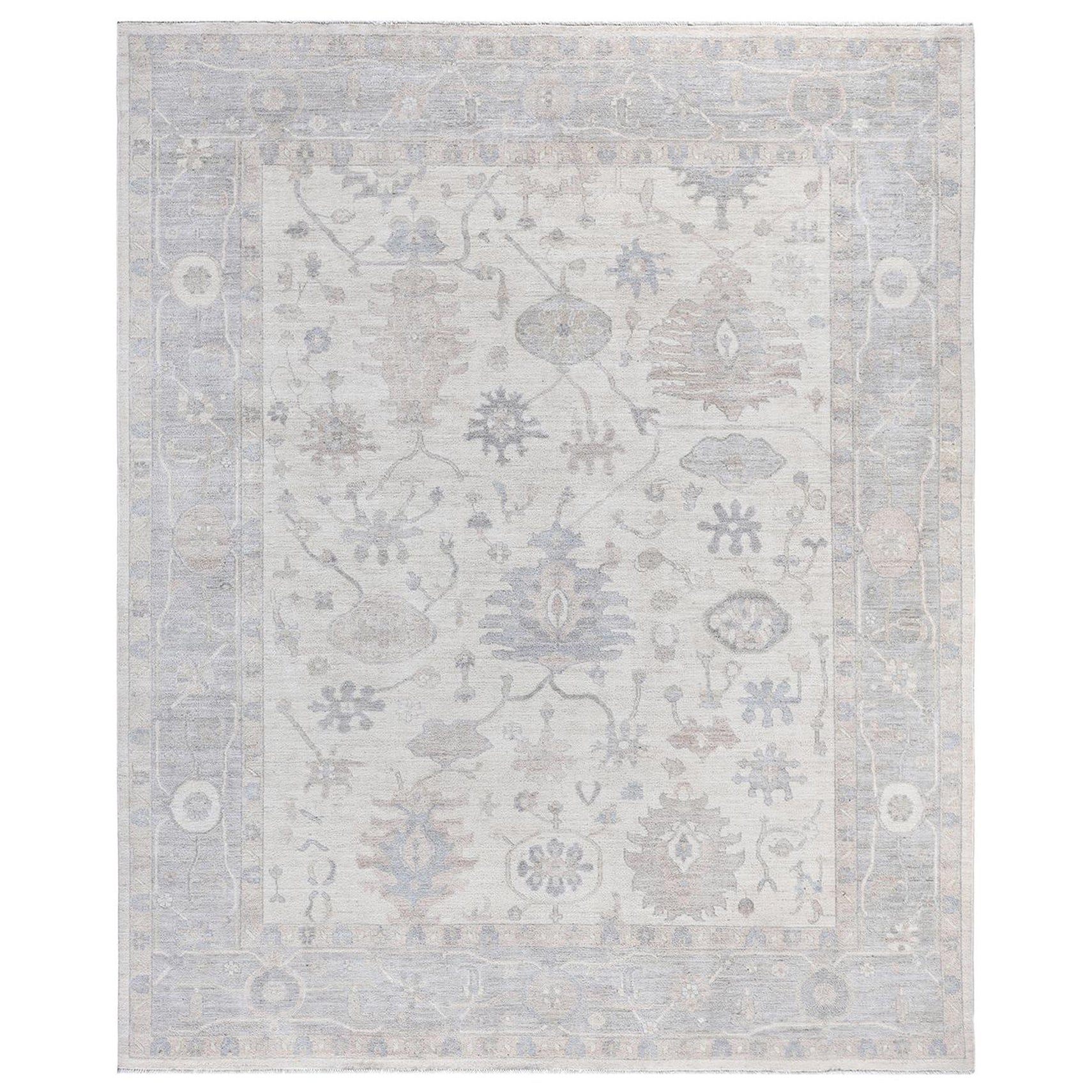 Traditioneller handgeknüpfter Oushak elfenbeinfarbener Wollteppich 8' 3" x 9' 9"