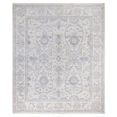 Traditional Oushak Hand Knotted Wool Ivory Area Rug 8' 3" x 9' 9"