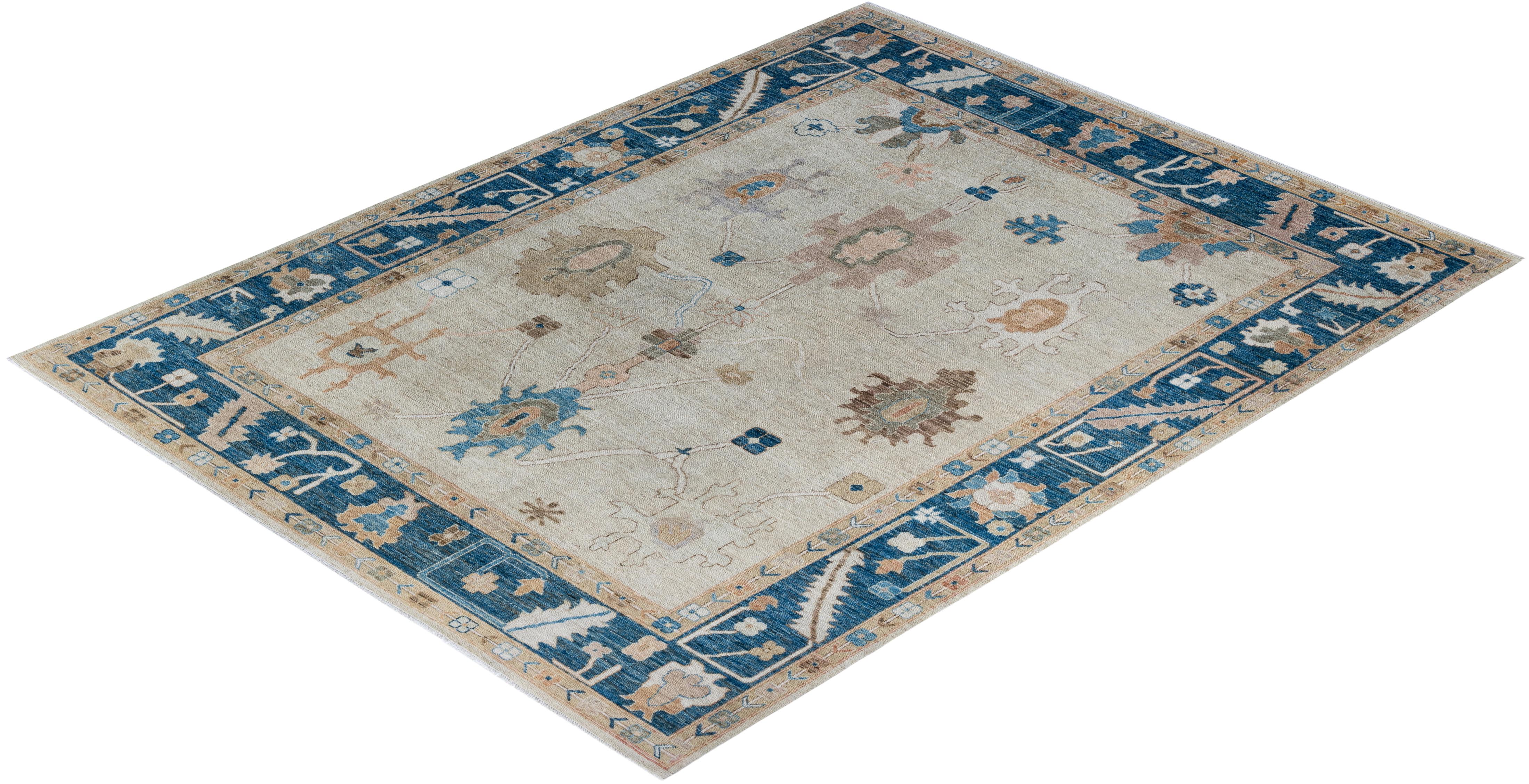 Traditional Oushak Hand Knotted Wool Ivory Area Rug  For Sale 3