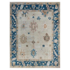 Traditional Oushak Hand Knotted Wool Ivory Area Rug 