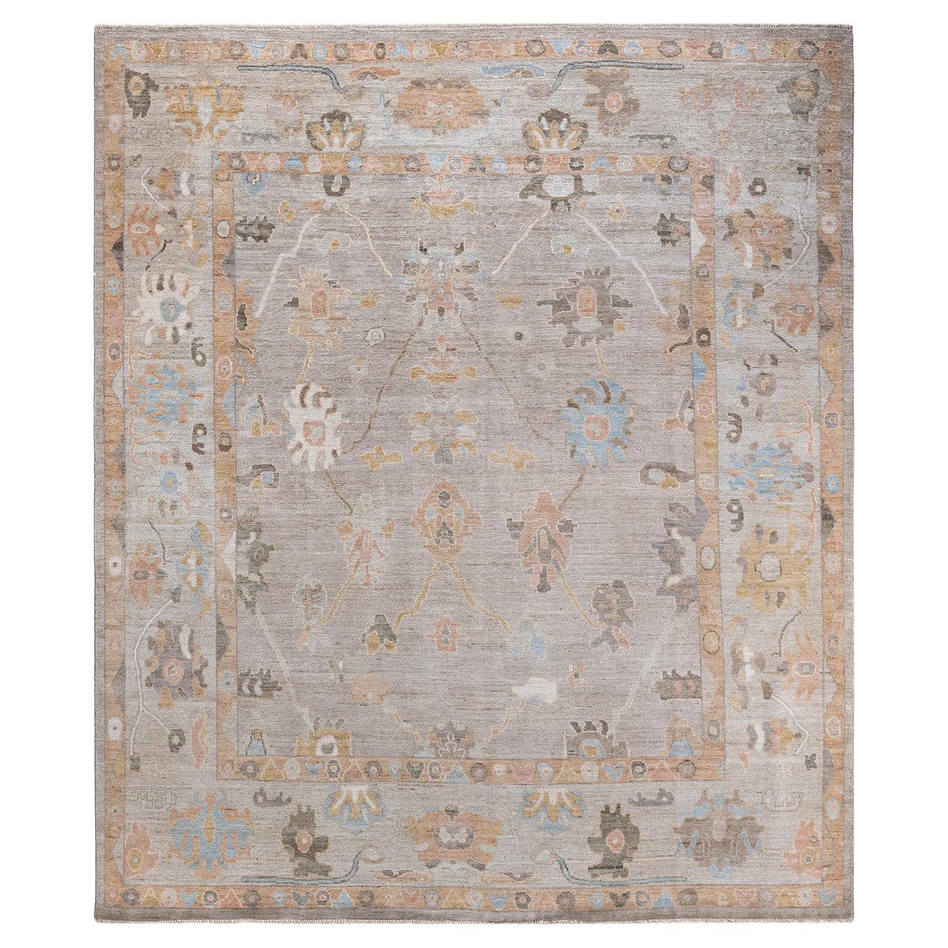 Traditional Oushak Hand Knotted Wool Ivory Area Rug