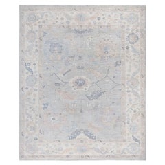 Traditional Oushak Hand Knotted Wool Light Blue Area Rug 7' 11" x 9' 8"