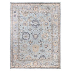 Traditional Oushak Hand Knotted Wool Light Blue Area Rug 9
 0" x 11
 10"
