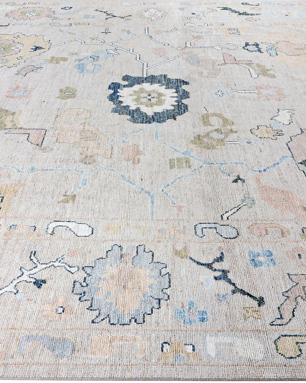 Hand-Knotted Traditional Oushak Hand Knotted Wool Light Blue Area Rug 9' 1