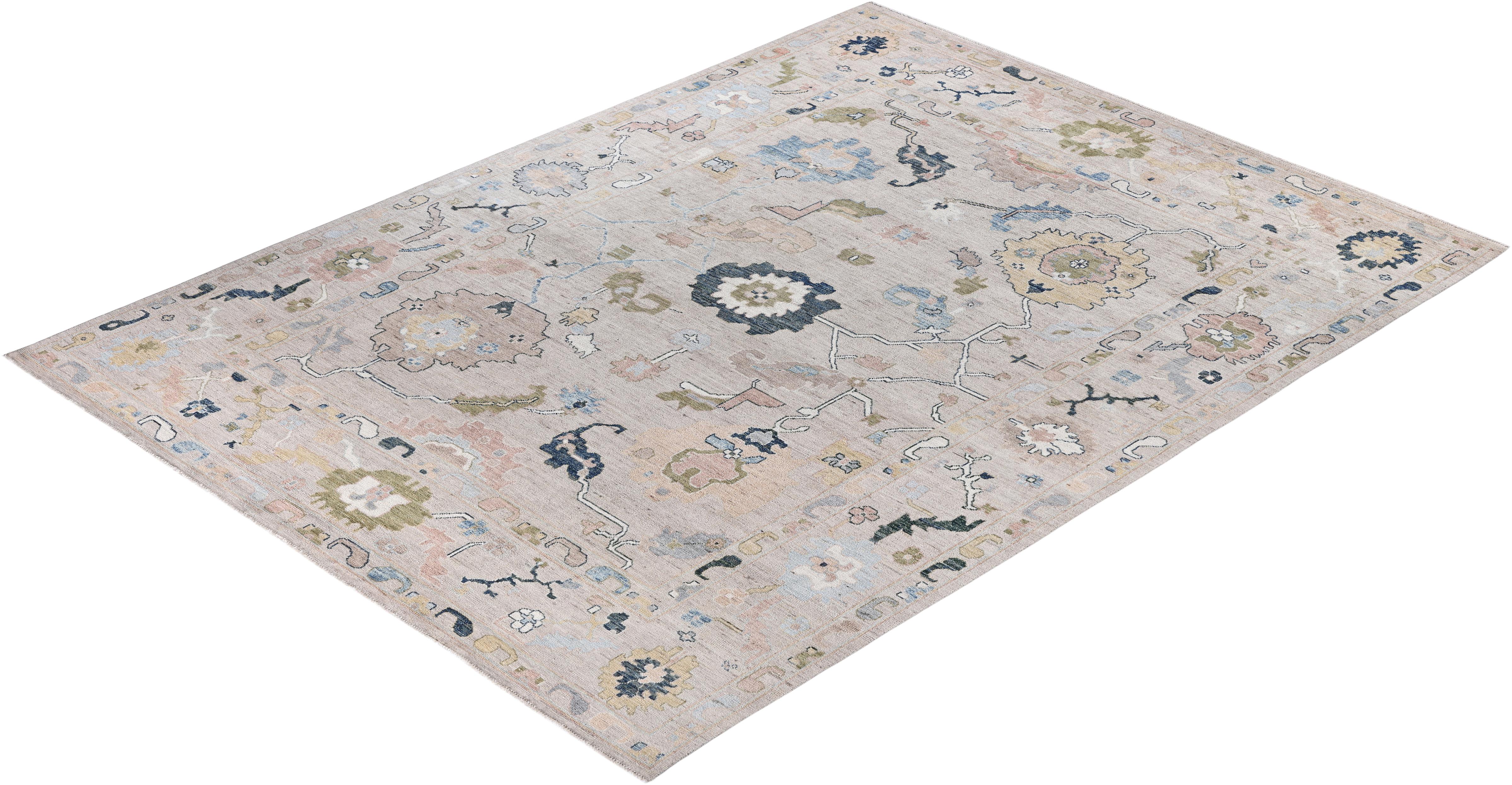 Traditional Oushak Hand Knotted Wool Light Blue Area Rug 9' 1
