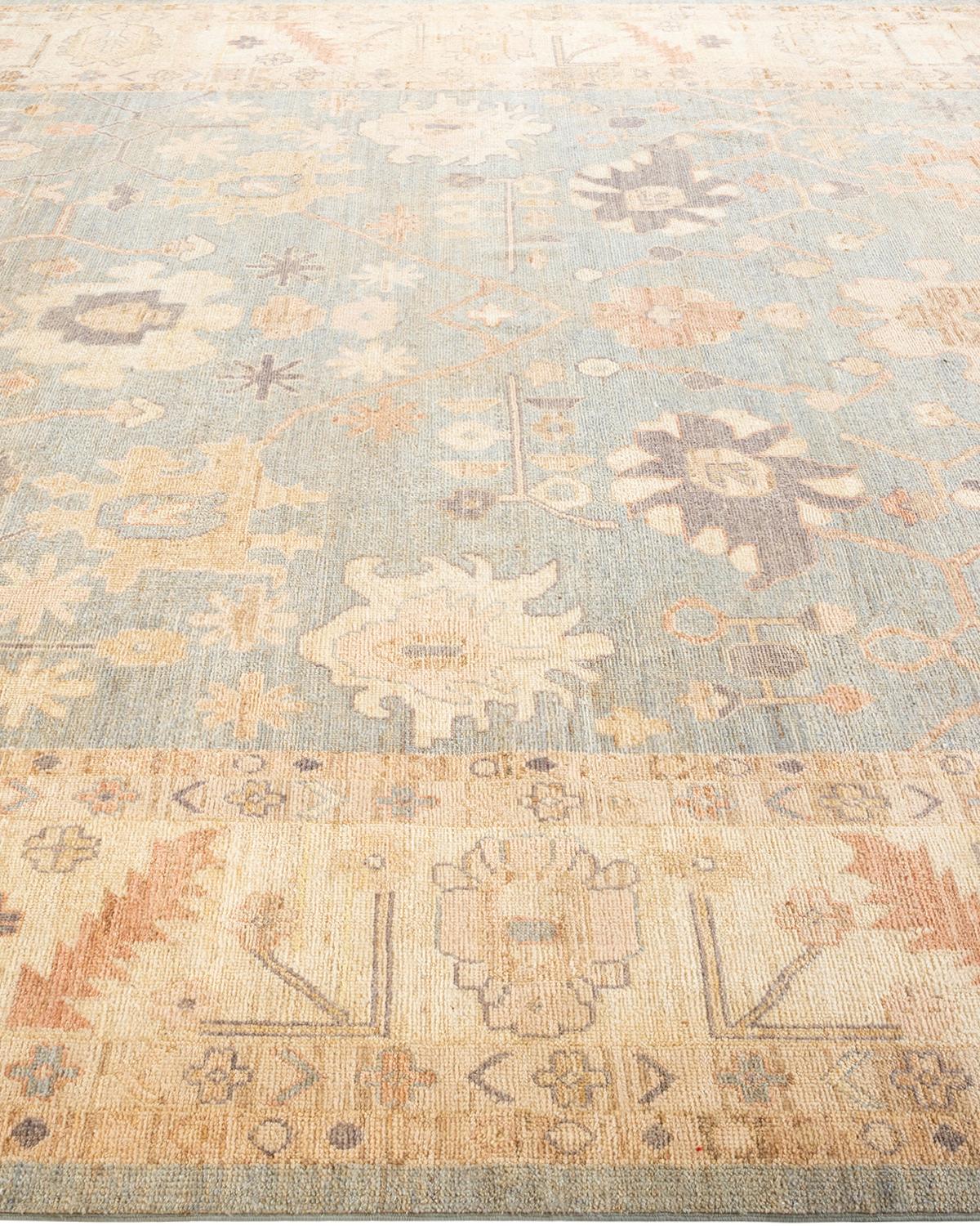 Traditional Oushak Hand Knotted Wool Light Blue Area Rug In New Condition For Sale In Norwalk, CT
