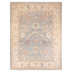 Traditional Oushak Hand Knotted Wool Light Blue Area Rug