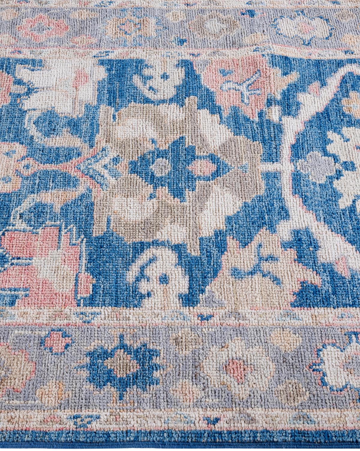 Traditional Oushak Hand Knotted Wool Light Blue Runner  In New Condition For Sale In Norwalk, CT