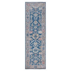 Traditional Oushak Hand Knotted Wool Light Blue Runner 