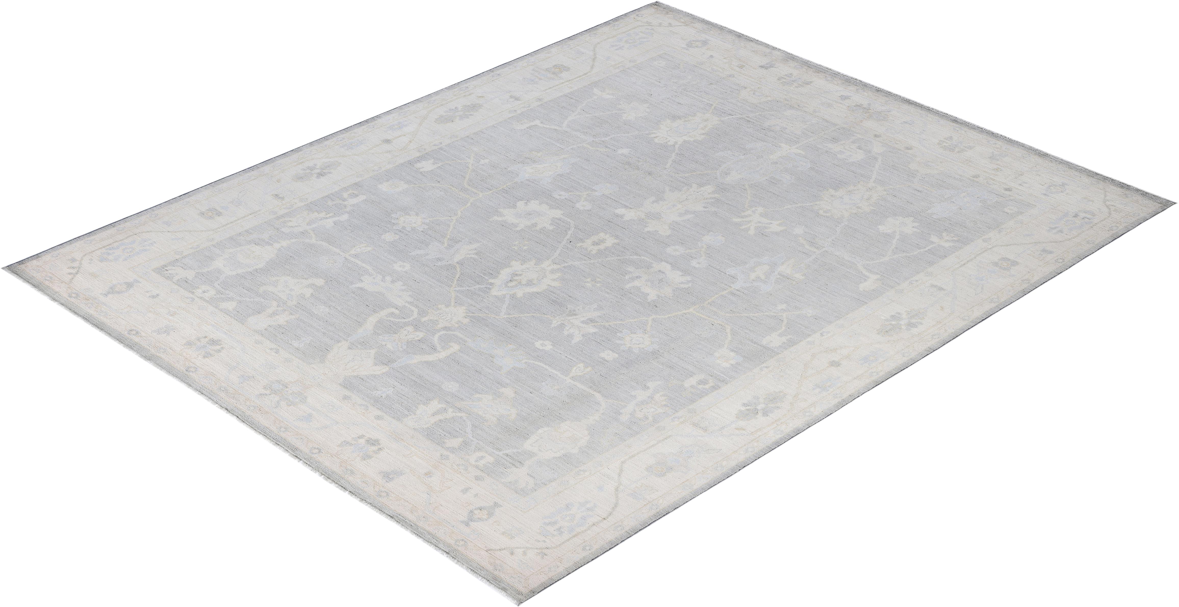 Tapis traditionnel Oushak noué à la main gris clair 7' 10