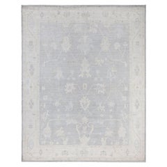 Tapis traditionnel Oushak noué à la main gris clair 7' 10" x 9' 8"