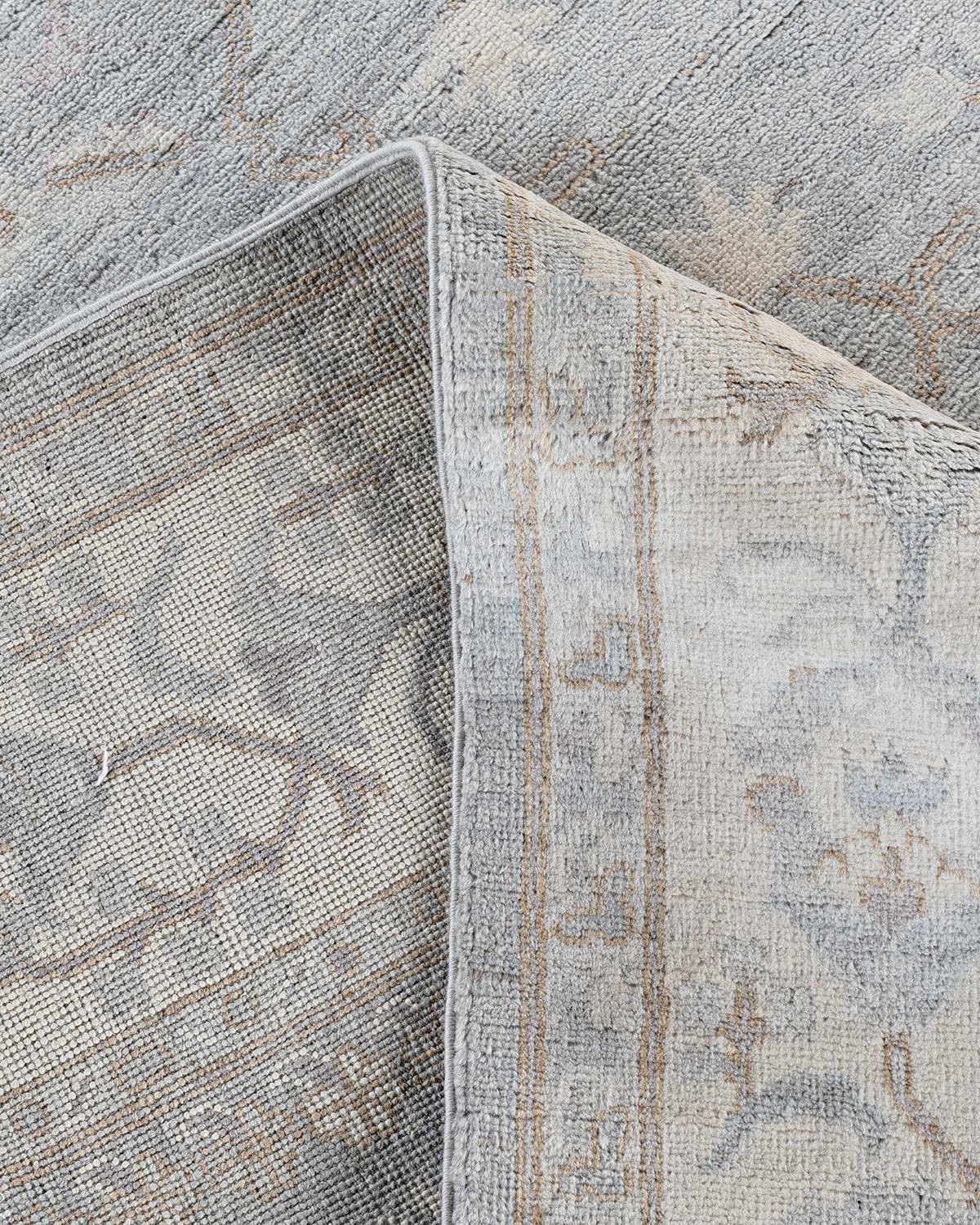 XXIe siècle et contemporain Traditional Oushak Tapis de sol en laine nouée à la main gris clair 8' 1