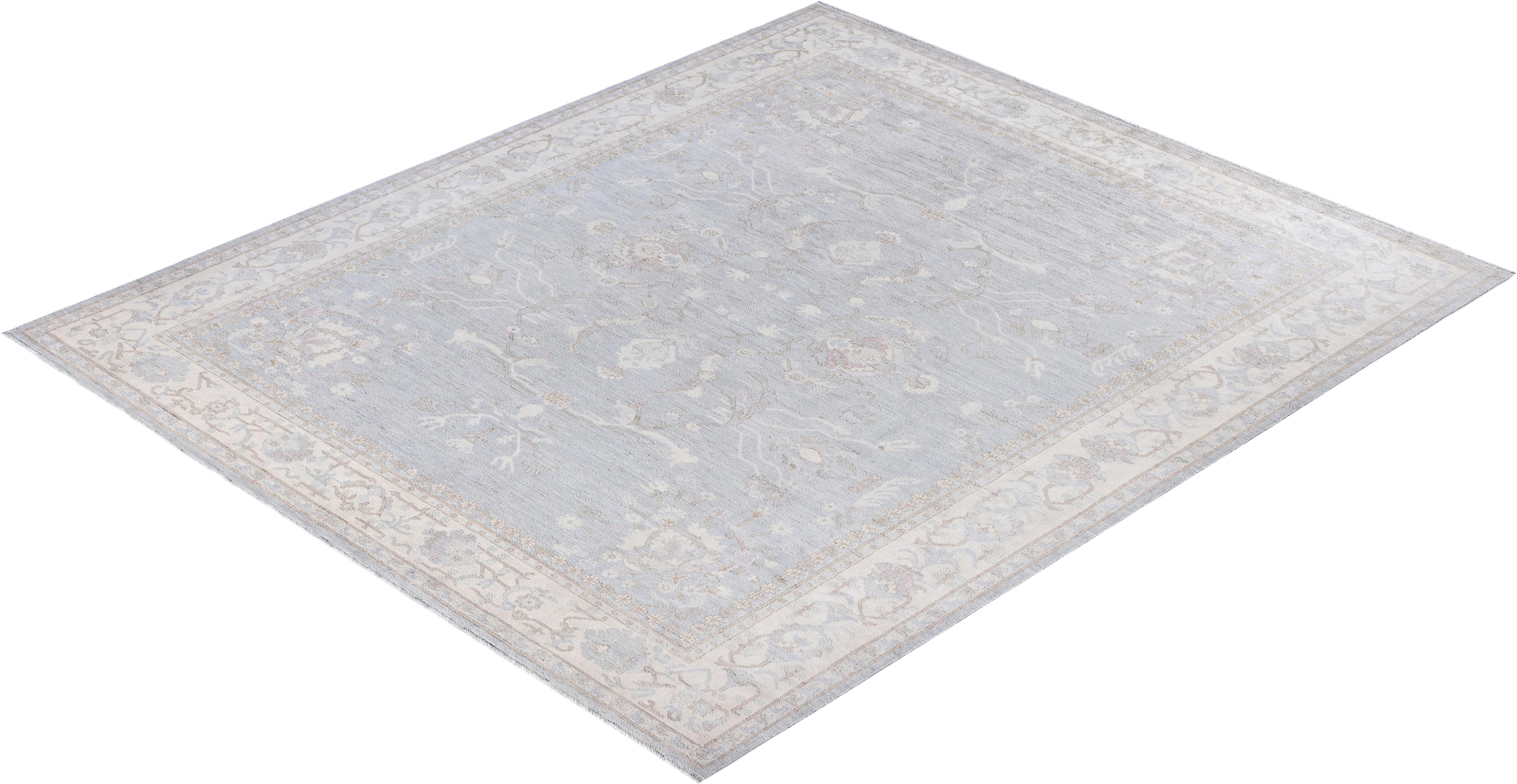 Traditional Oushak Tapis de sol en laine nouée à la main gris clair 8' 1
