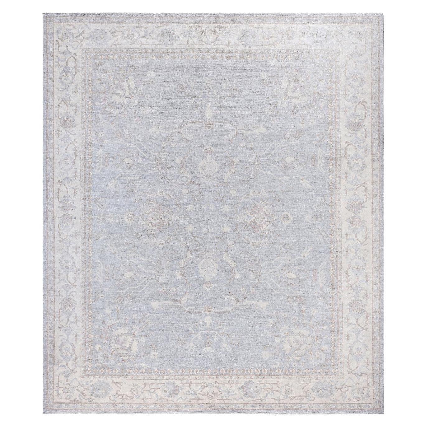 Traditional Oushak Hand Knotted Wool Light Gray Area Rug 8' 1" x 9' 6"