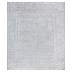 Traditional Oushak Tapis de zone en laine nouée à la main gris clair 8' 2" x 9' 8".