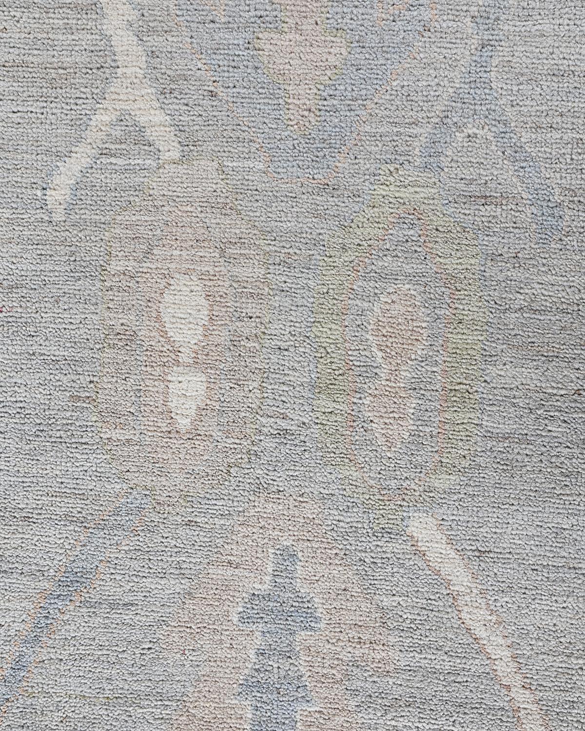 Alfombra tradicional Oushak de lana anudada a mano, gris claro 8' 3