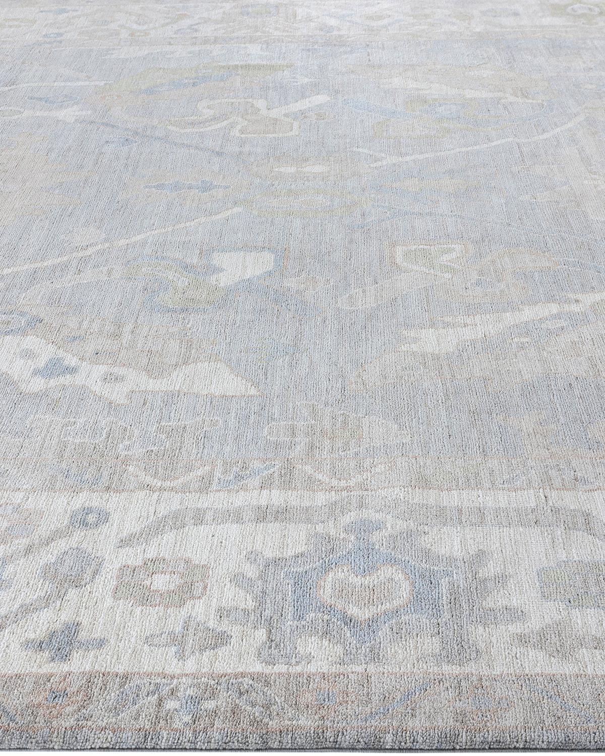 Alfombra tradicional Oushak de lana anudada a mano, gris claro 8' 3