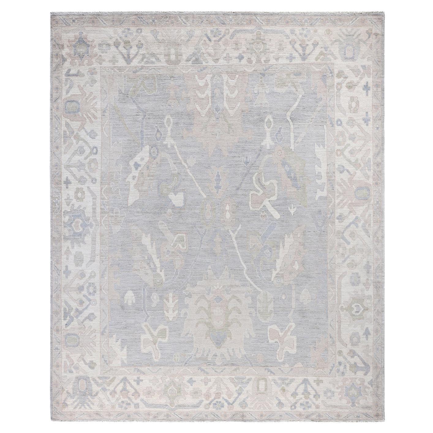 Traditional Oushak Tapis de zone en laine nouée à la main gris clair 8' 3" x 9' 11"