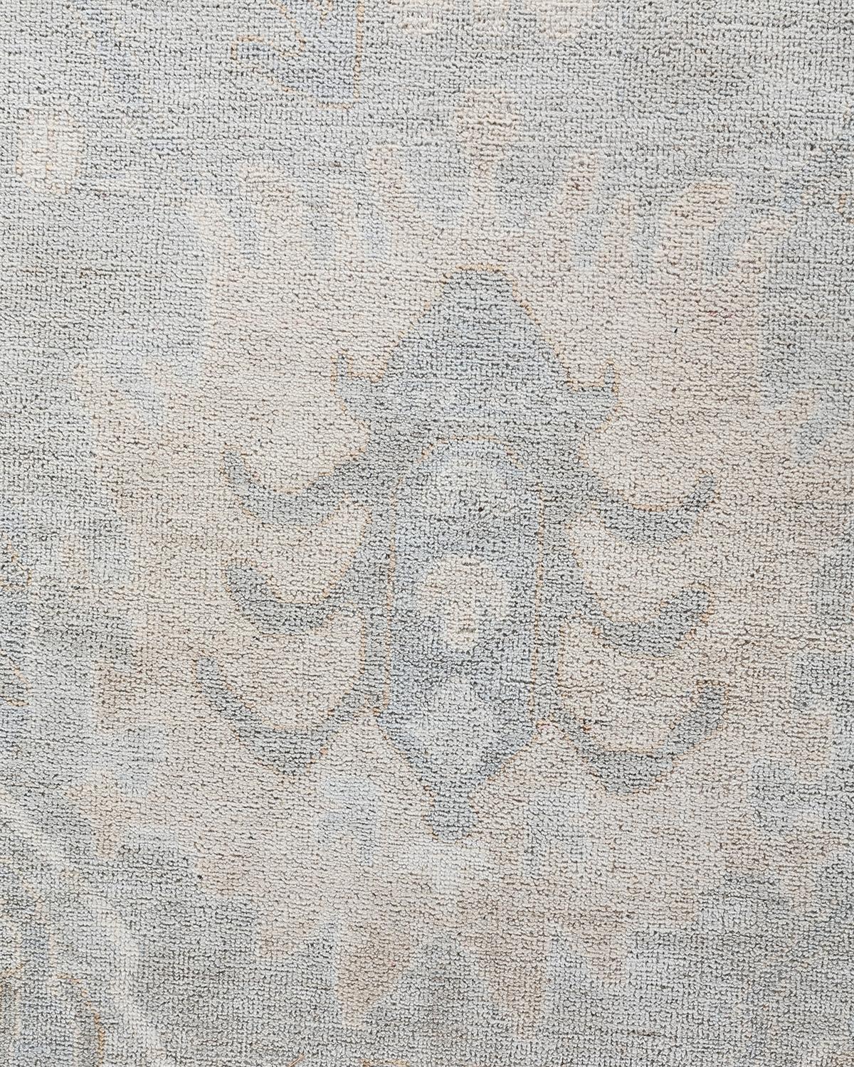 Pakistanais Traditional Oushak Tapis de zone en laine nouée à la main gris clair 8' 9