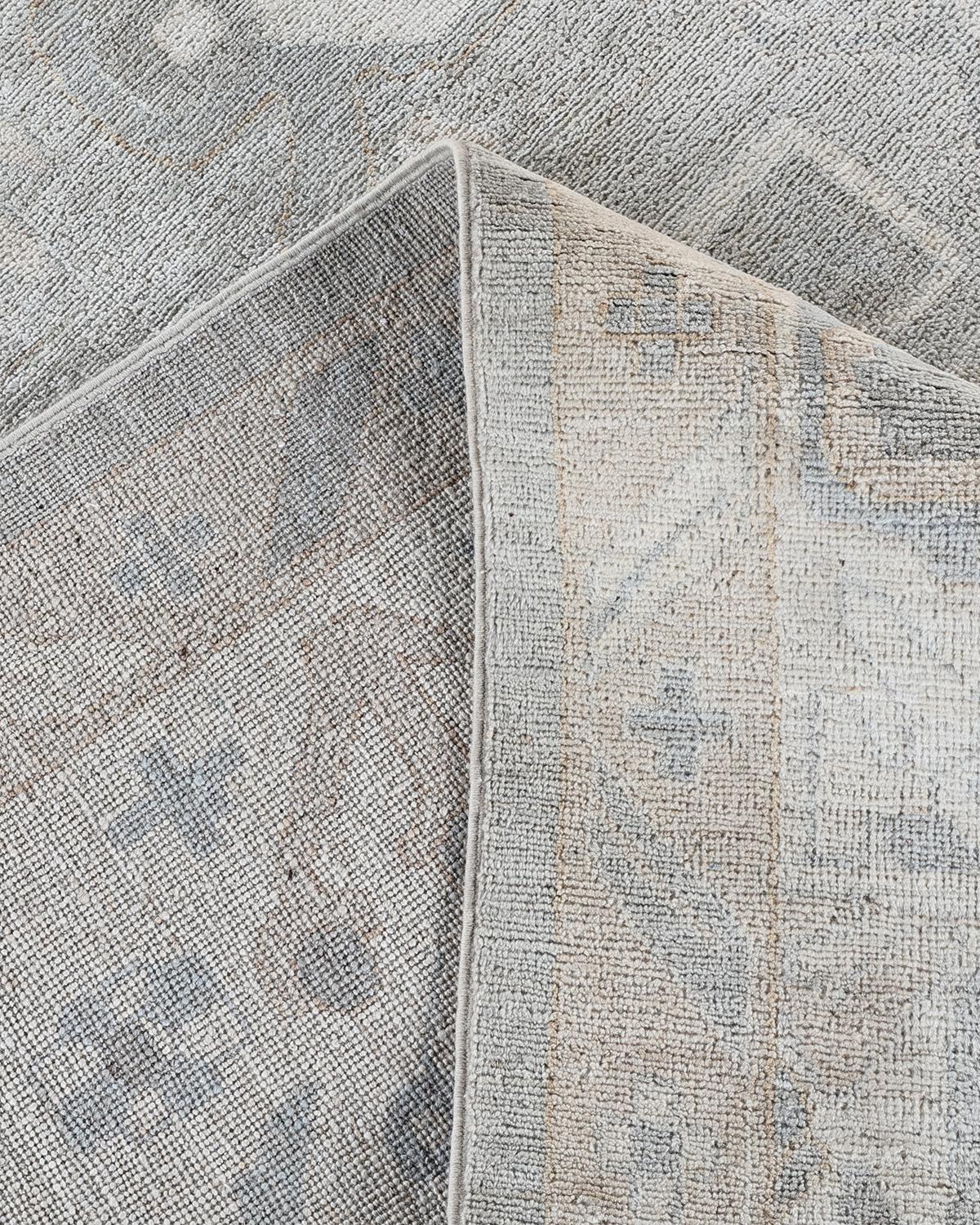 XXIe siècle et contemporain Traditional Oushak Tapis de zone en laine nouée à la main gris clair 8' 9