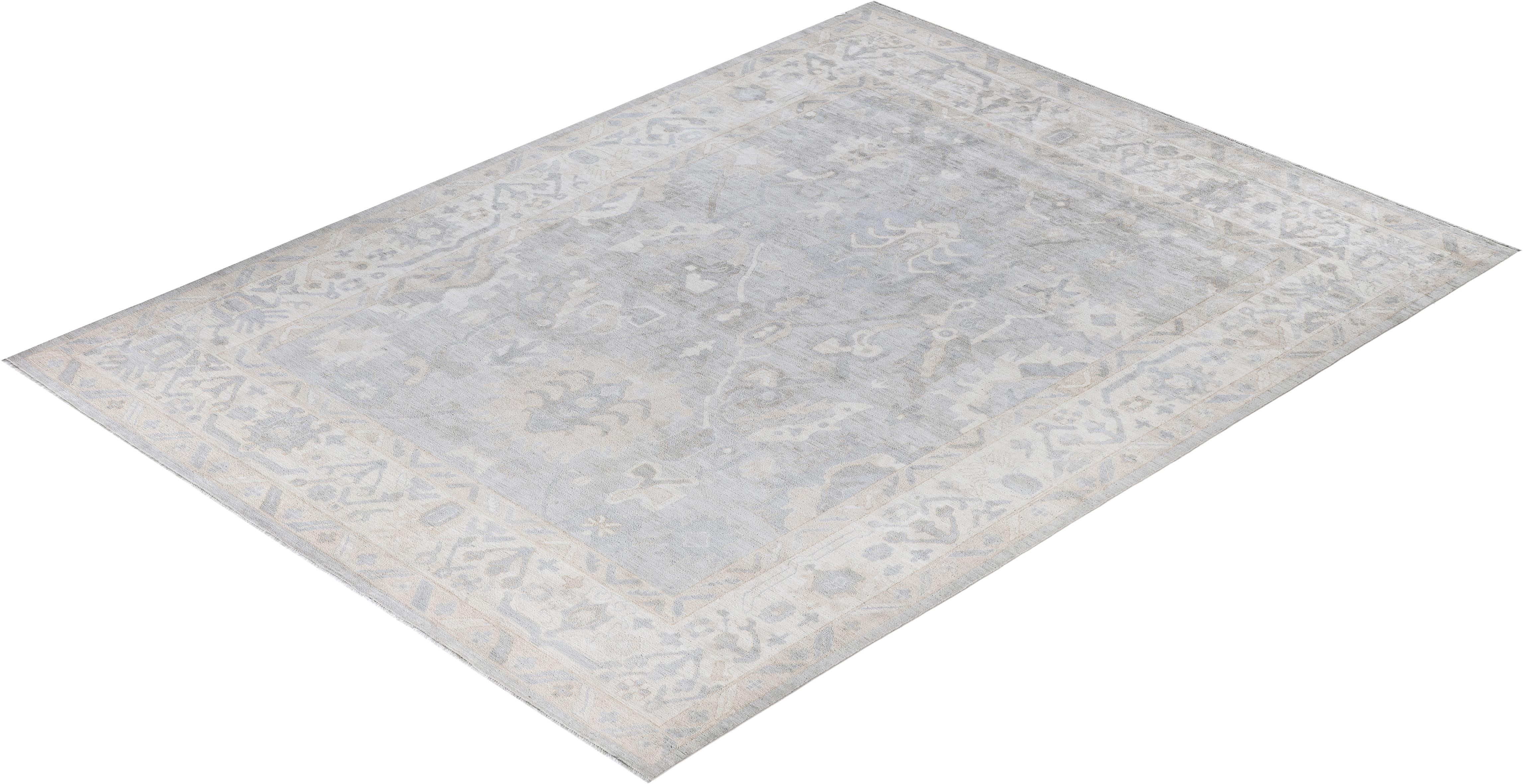 Traditional Oushak Tapis de zone en laine nouée à la main gris clair 8' 9