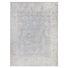 Traditional Oushak Tapis de zone en laine nouée à la main gris clair 8' 9" x 11' 10".