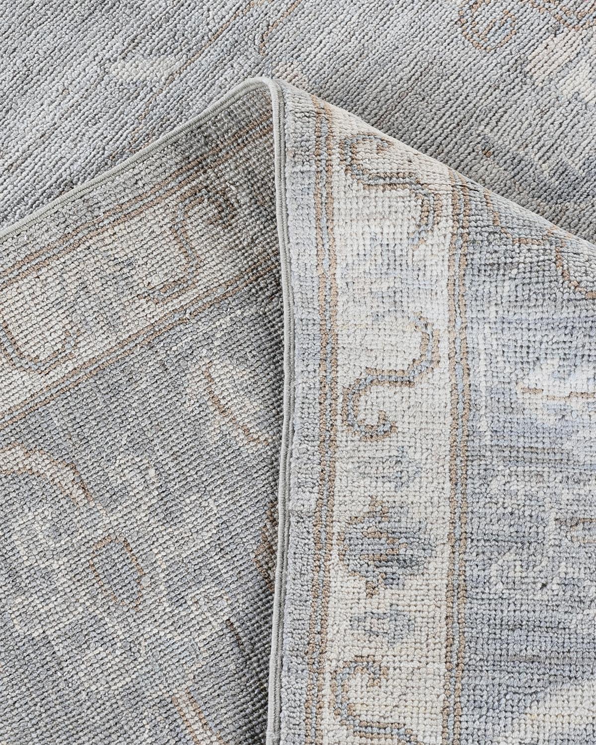 XXIe siècle et contemporain Tapis traditionnel Oushak noué à la main gris clair 9' 1