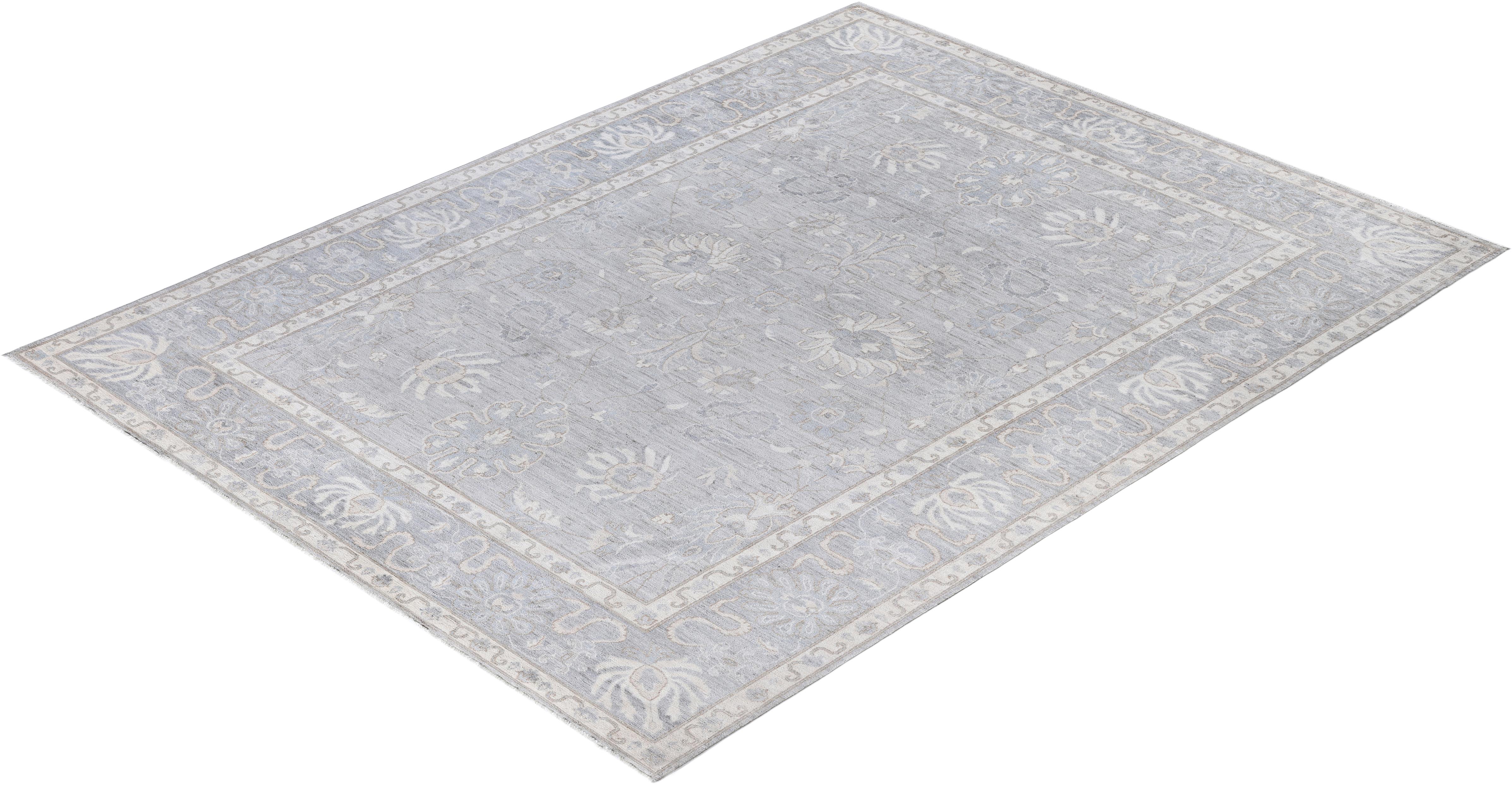 Tapis traditionnel Oushak noué à la main gris clair 9' 1