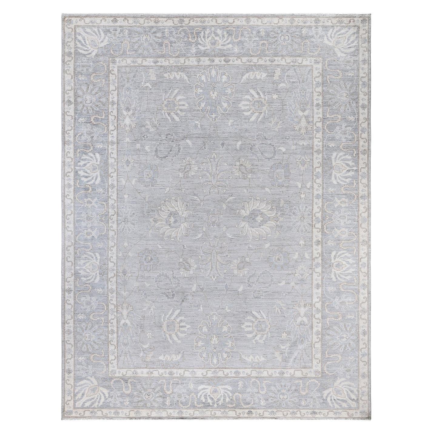 Traditional Oushak Hand Knotted Wool Light Gray Area Rug 9' 1" x 12' 0"