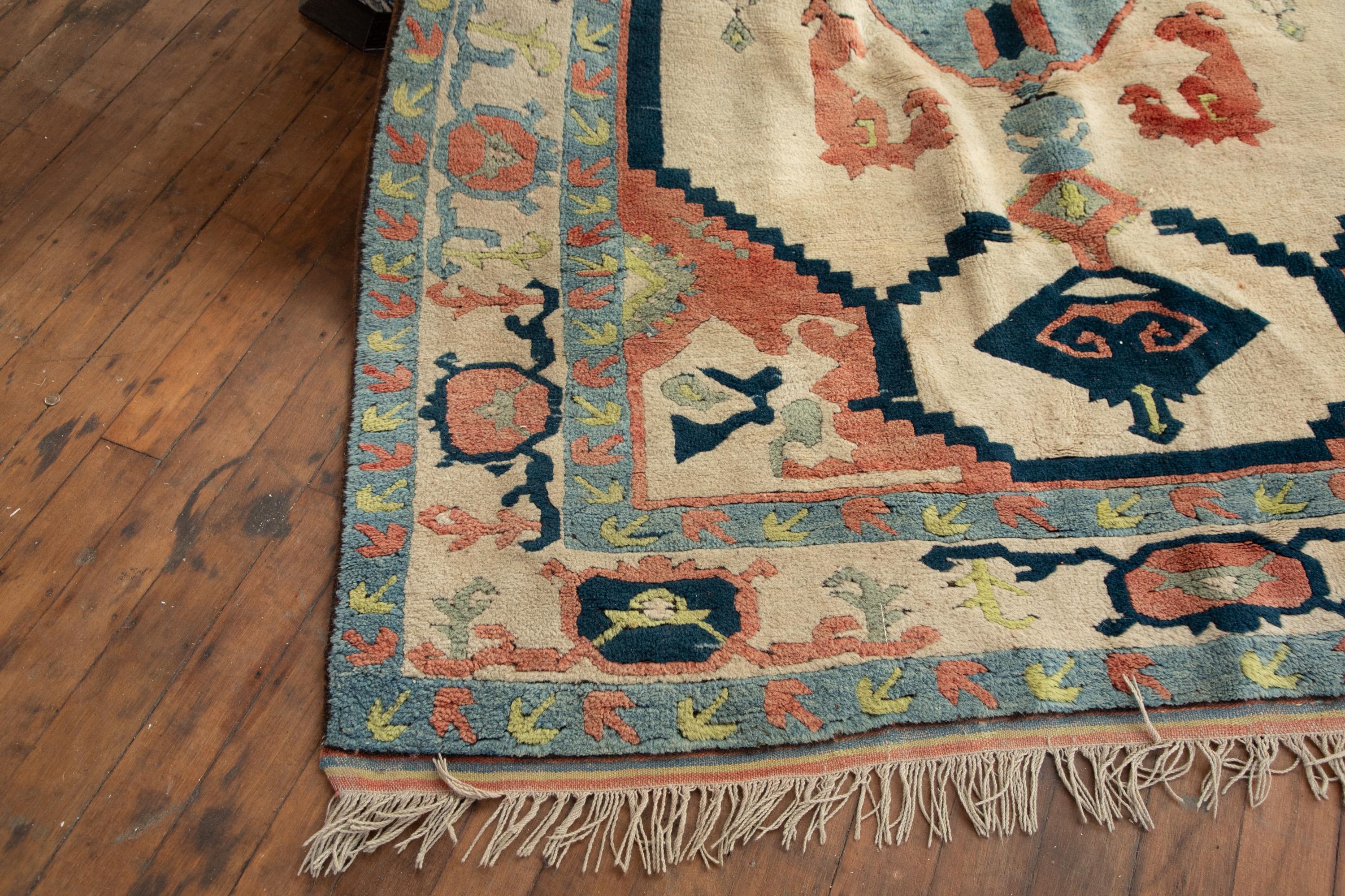 Traditioneller Oushak-Teppich, handgeknüpfter Wollteppich (Europäisch) im Angebot
