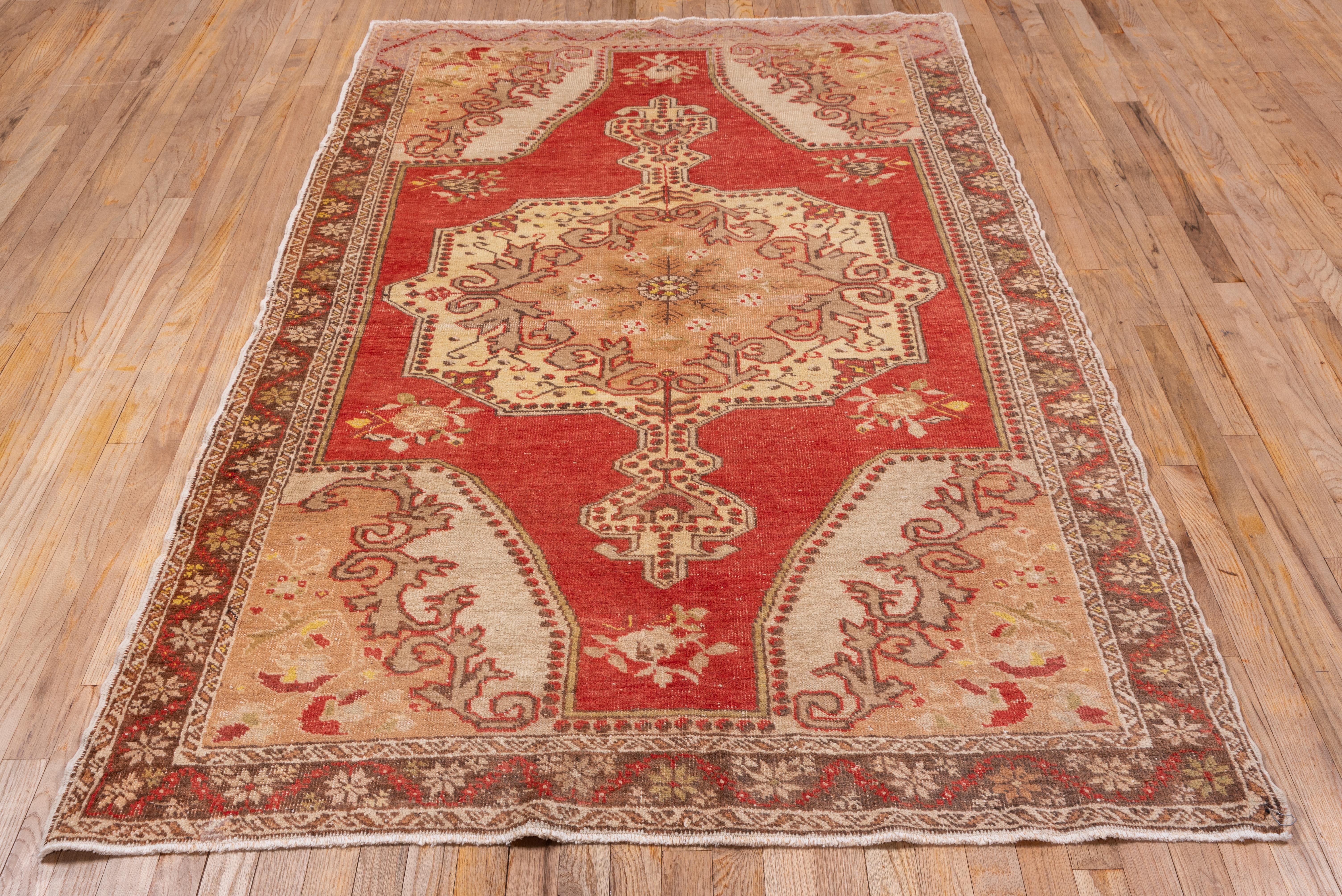 Hand-Knotted Traditional Oushak Rug, Red Field For Sale