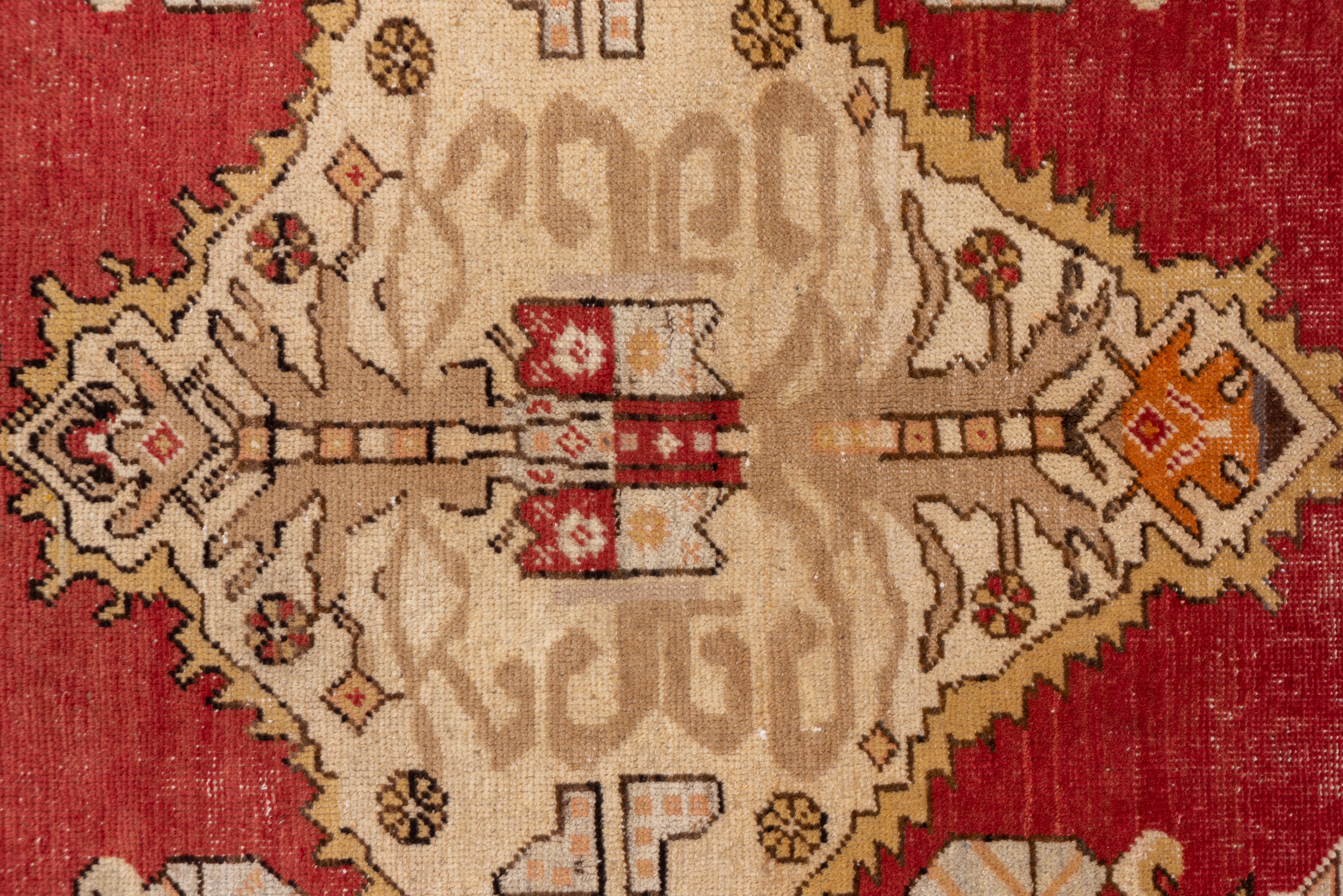 East Turkestani Traditional Oushak Rug, Red Gray and Yellow
